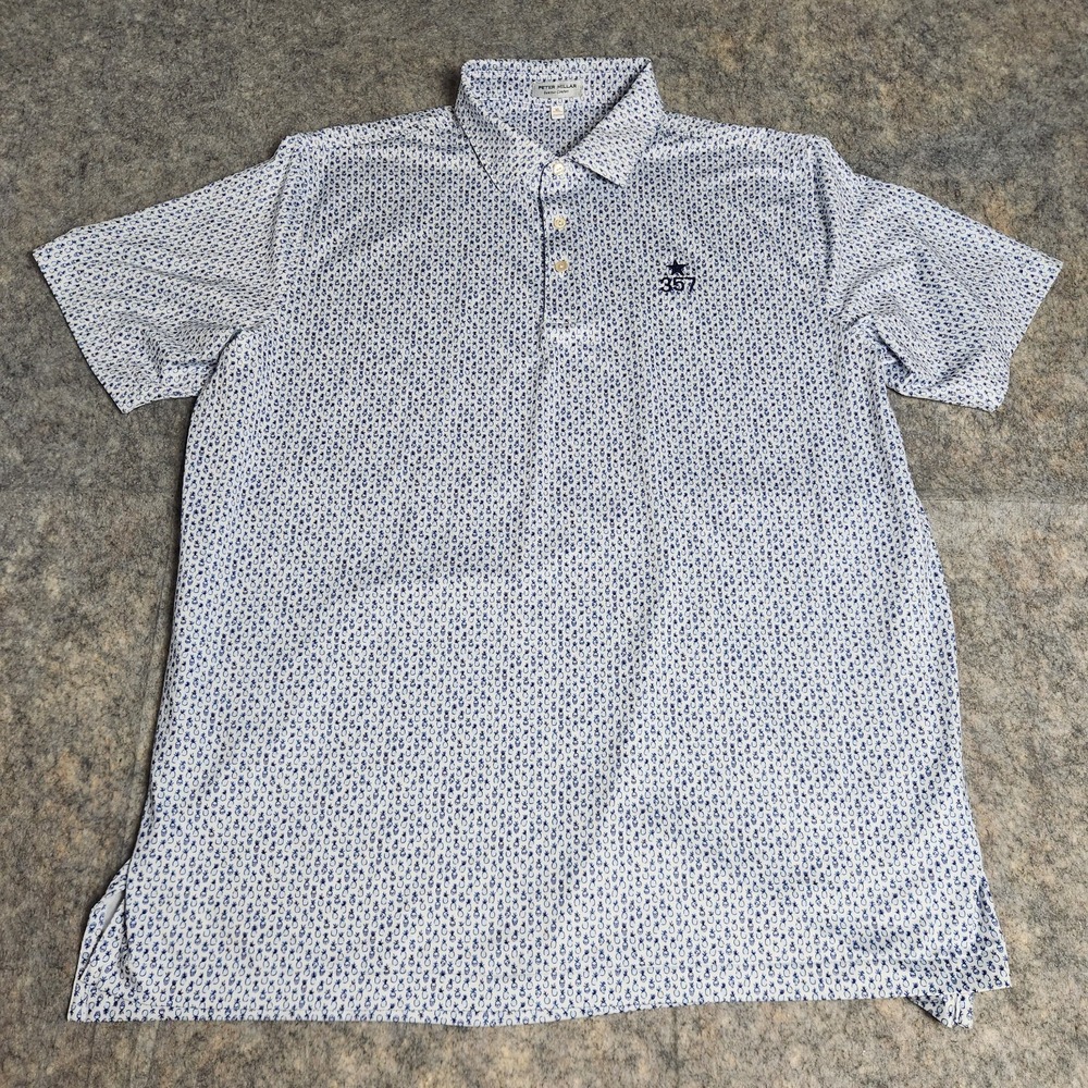 Peter Millar Summer Comfort Polo Shirt Men XL Blue White Pina Skullada AOP